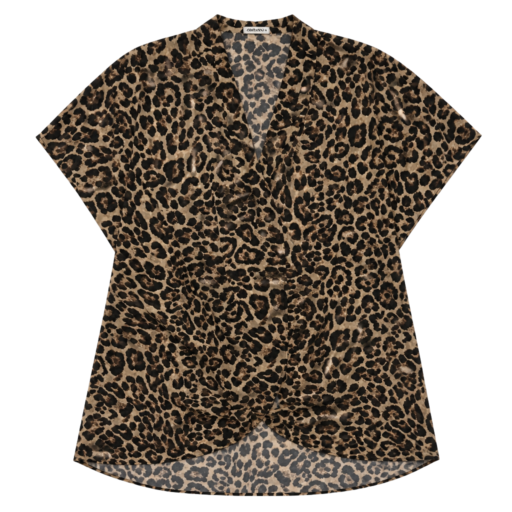 L and XL OEFAN Women's Leopard Print Short Sleeve Open Front Cardigan Kimono 1