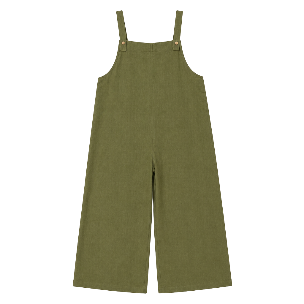 Olive Green Cotton Linen Blend Wide Leg Overalls Jumpsuit 1