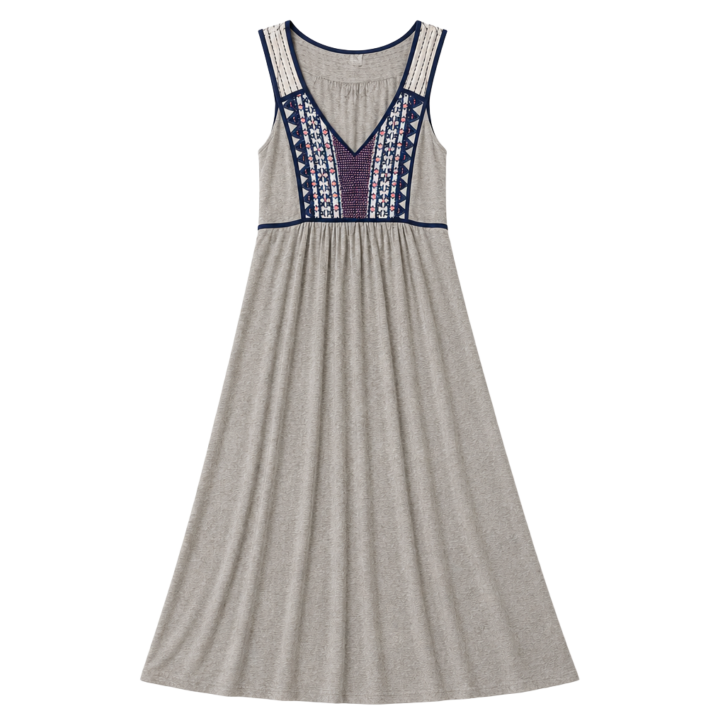 Under skies Grey Embroidered Sleeveless Maxi Dress SMALL 1