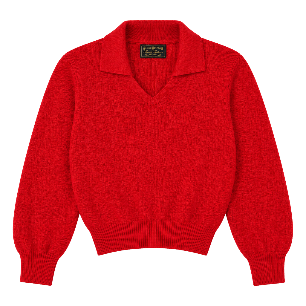 Vintage 70s Vibrant Red fuzz knit Bouclé Knit Polo Sweater – Made in USA, Medium 1