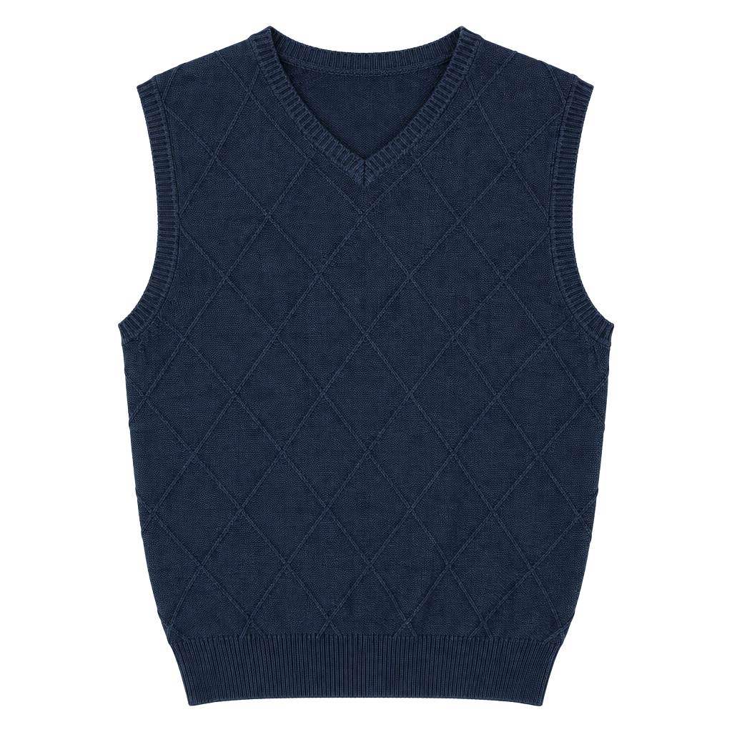 Vintage • St. John's Bay Men's XL Navy Blue Diamond Knit Cotton Sweater Vest V-Neck 1