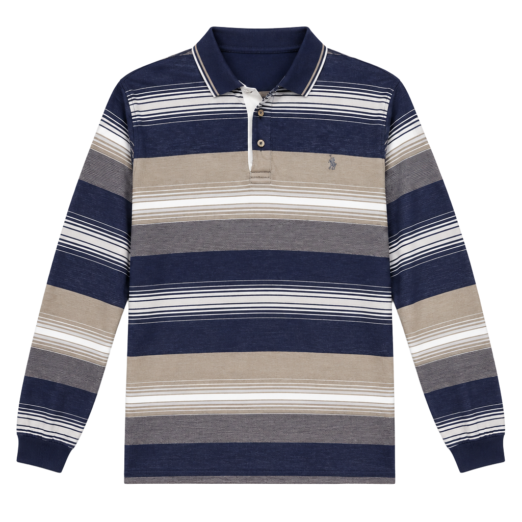 Vintage 90s Knights of the Round Table Striped Long Sleeve Polo Shirt - Men's XL 1