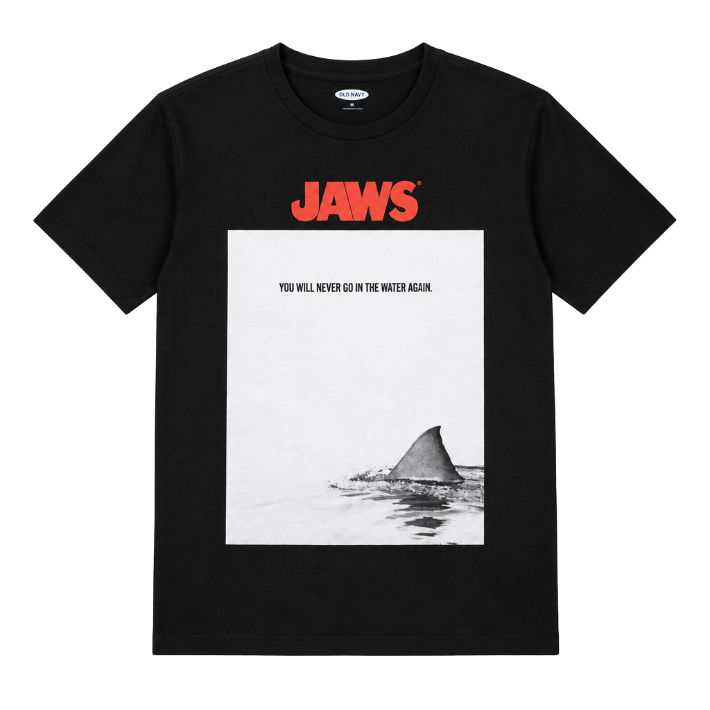 • Vintage Old Navy Jaws Movie Graphic Tee Shirt Black Small 1