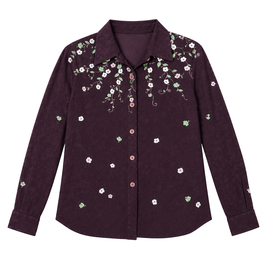 Vintage United Apparel Faux Suede Embroidered Floral Button-Up Shirt Jacket - Size Medium 1