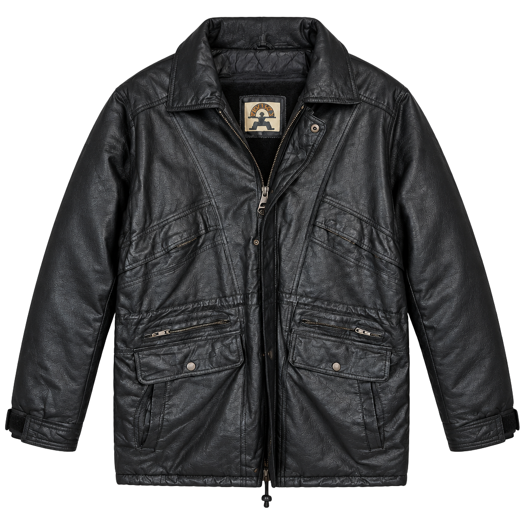 Vintage 90s Phase Two Multi-Pocket Black Genuine Leather Utility Parka Jacket - Men's XL 1