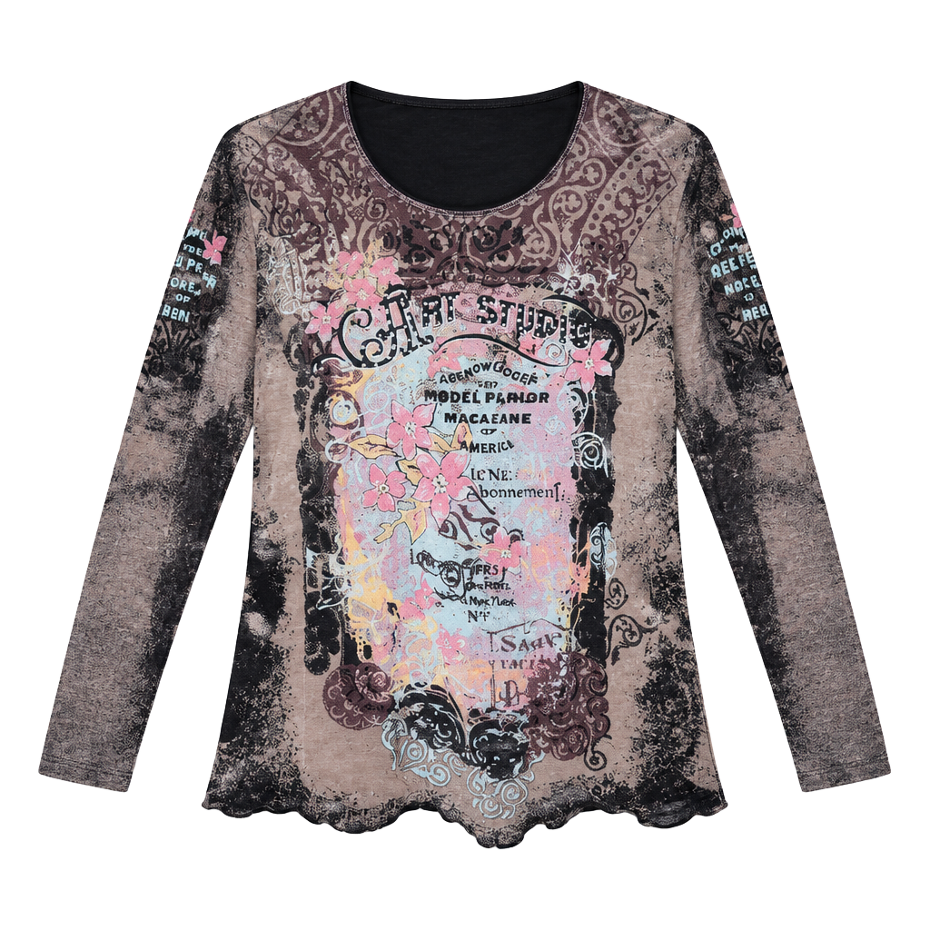 Vintage Y2K Jamee J Art Studio Graphic Top Whimsigoth Fairy Grunge 3/4 Sleeve 1
