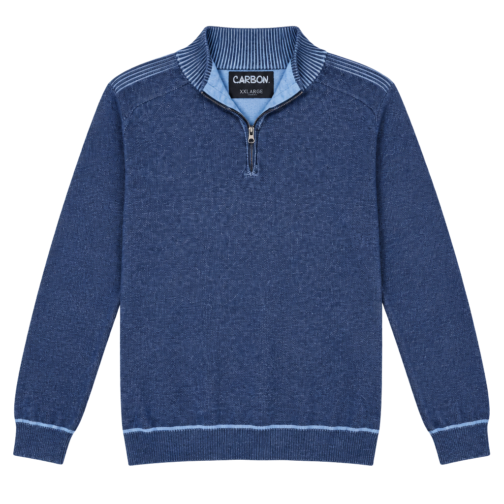 • Carbon Men's 1/4 Zip Sweater Pullover Heather Denim Blue Mock Neck XXL 1