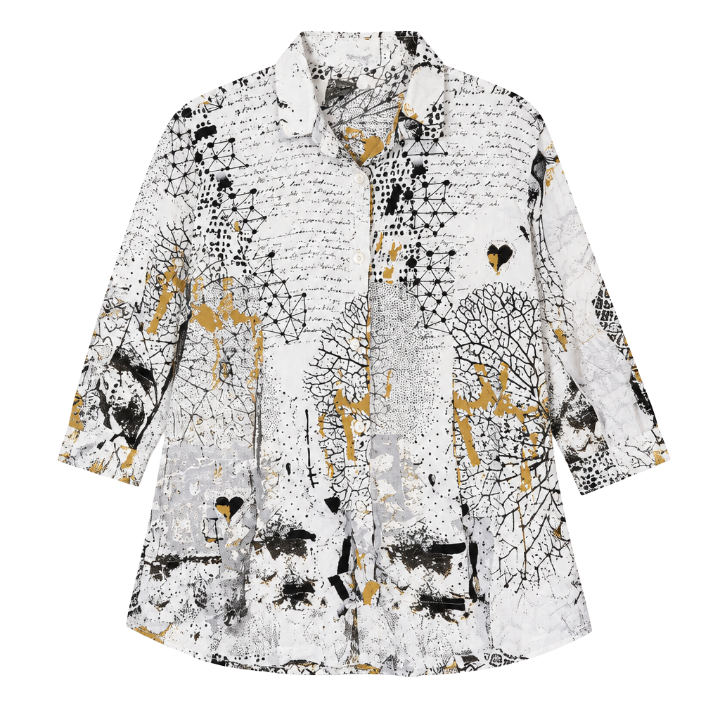 Simply Art by Dolcezza Extra Large Monochromatic Abstract Script "Art to Wear" Button-Up 1