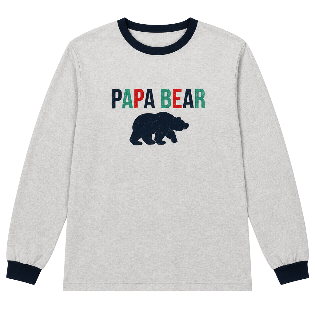 Dearfoams Papa Bear Loungewear Pajama Top Cream/Black Ringer Long Sleeve 1