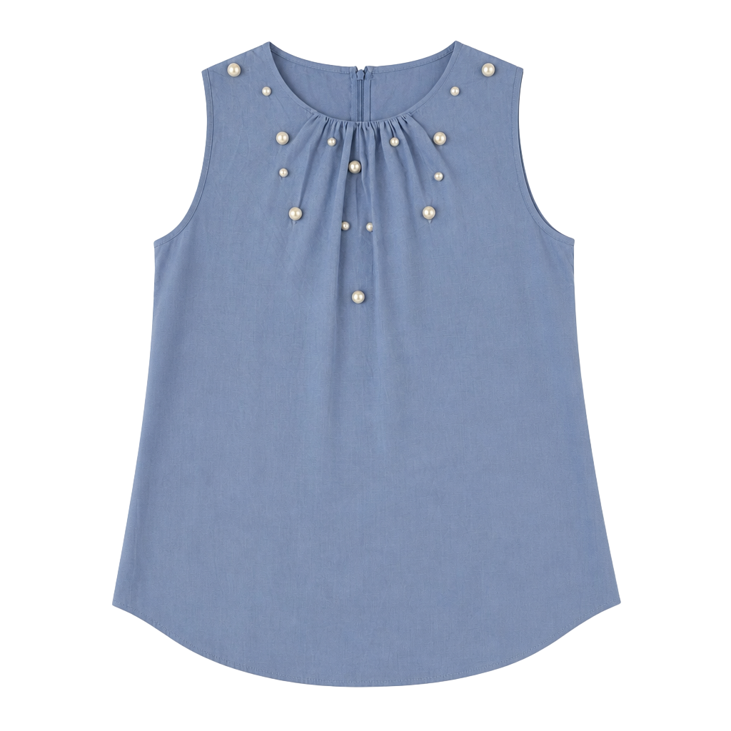 Banana Republic Beaded Crew Neck Top Size S Blue Cotton 1