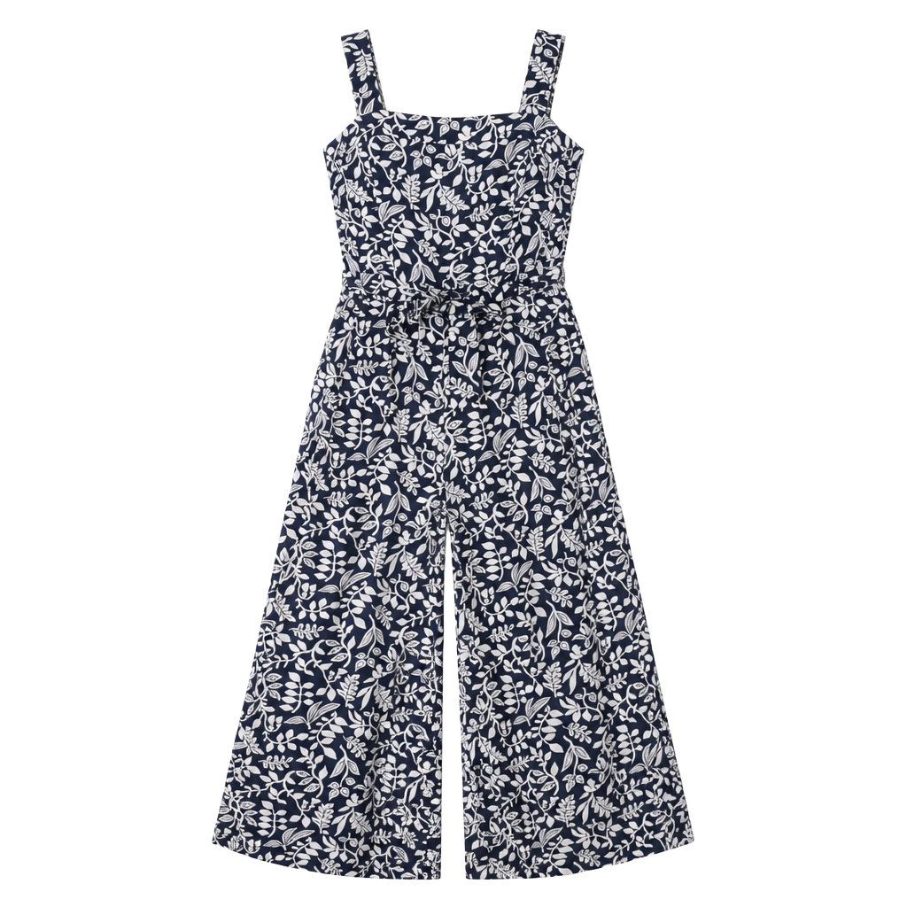 Ann Taylor Factory Jumpsuit - Blue White Leaf Print Linen 1