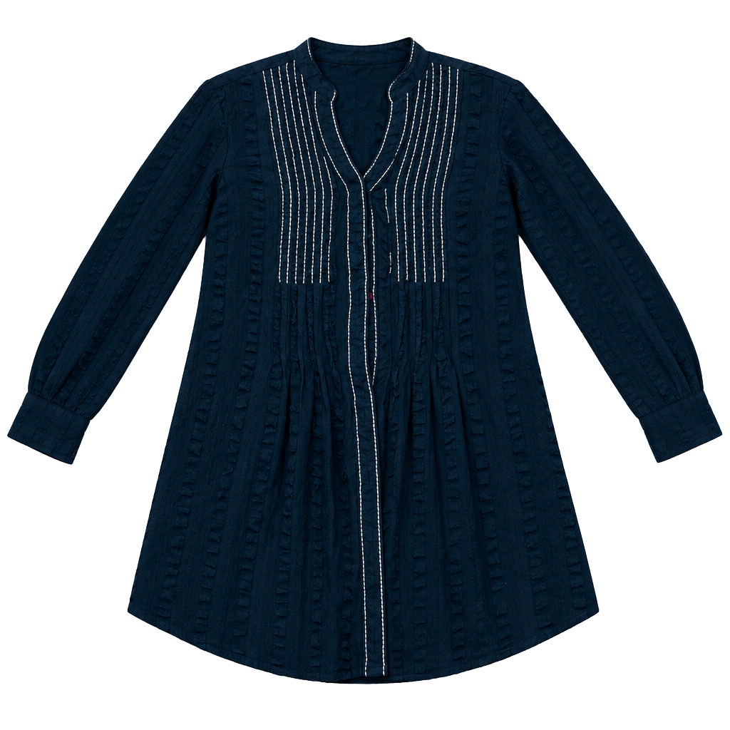 Style & Co. Tunic Size 10 Black Long Sleeve Cotton Pleated Embroidered 1
