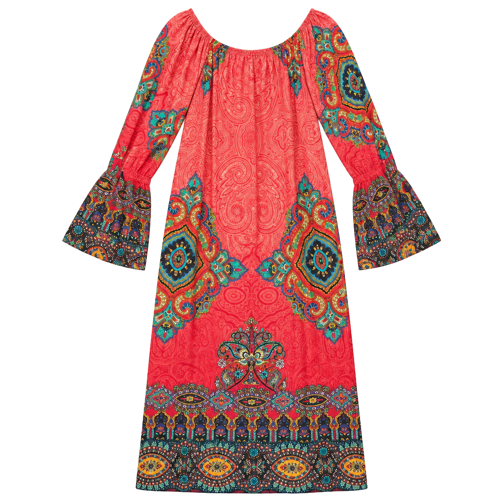Madison Dress Size XL 3X Grande Red Paisley Boho Bell Sleeve 1