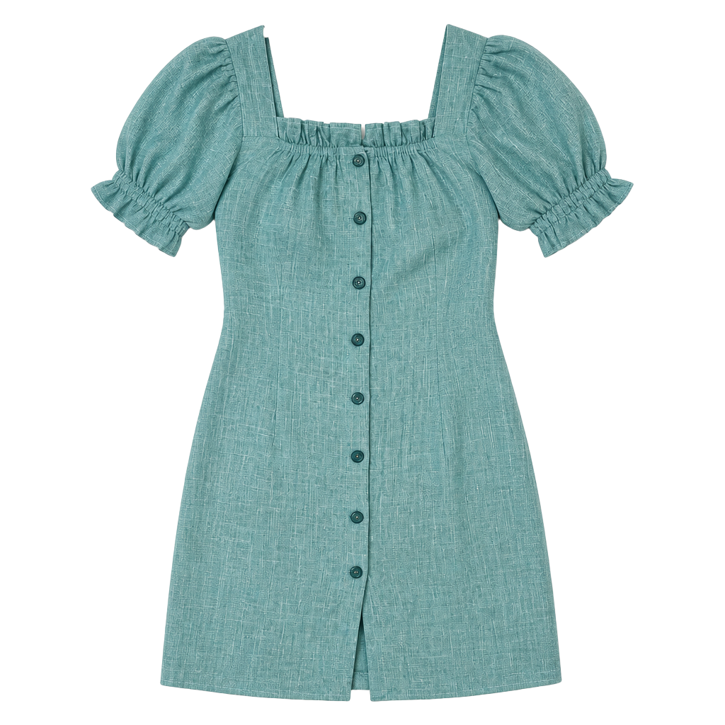 Cottinfab Button Up Puff Sleeve Mini Dress 1