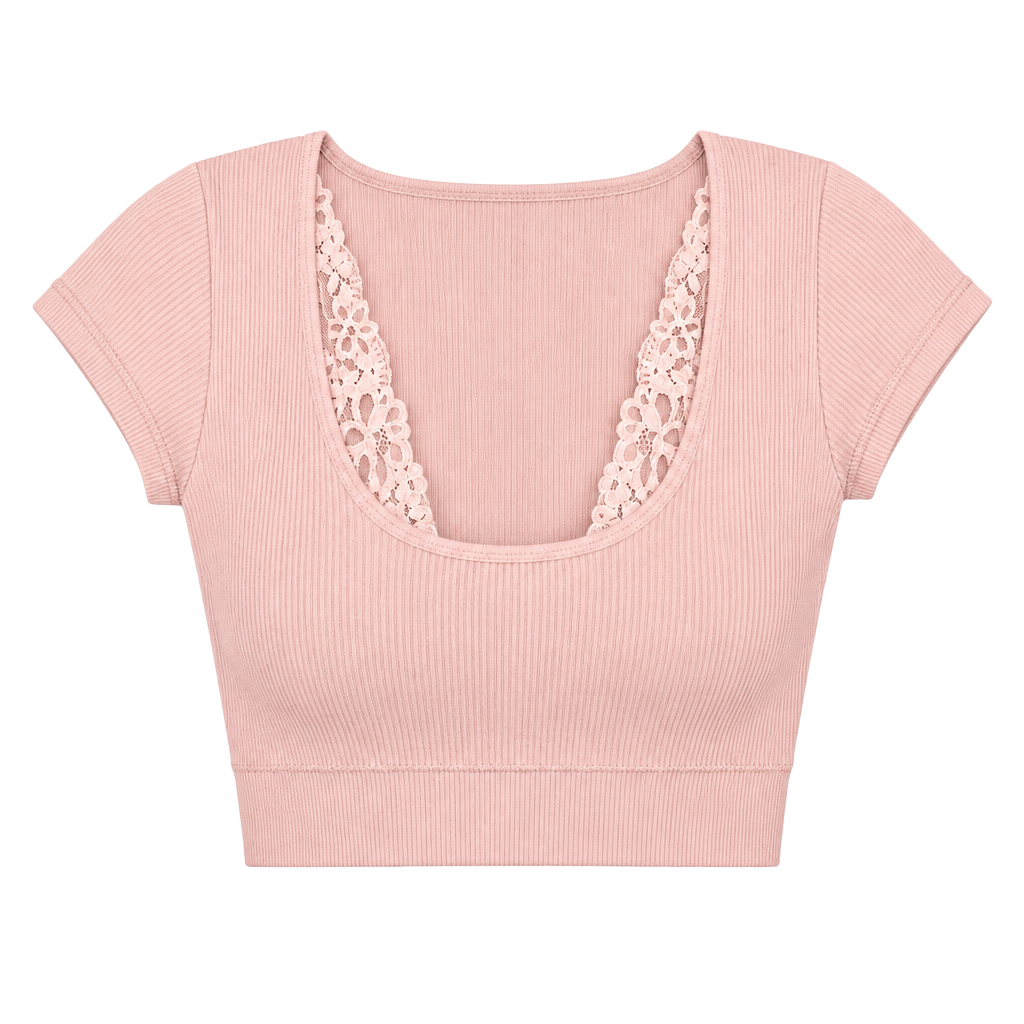 Aerie Superchill Real Good Ribbed Lace Trim Crop Top 1
