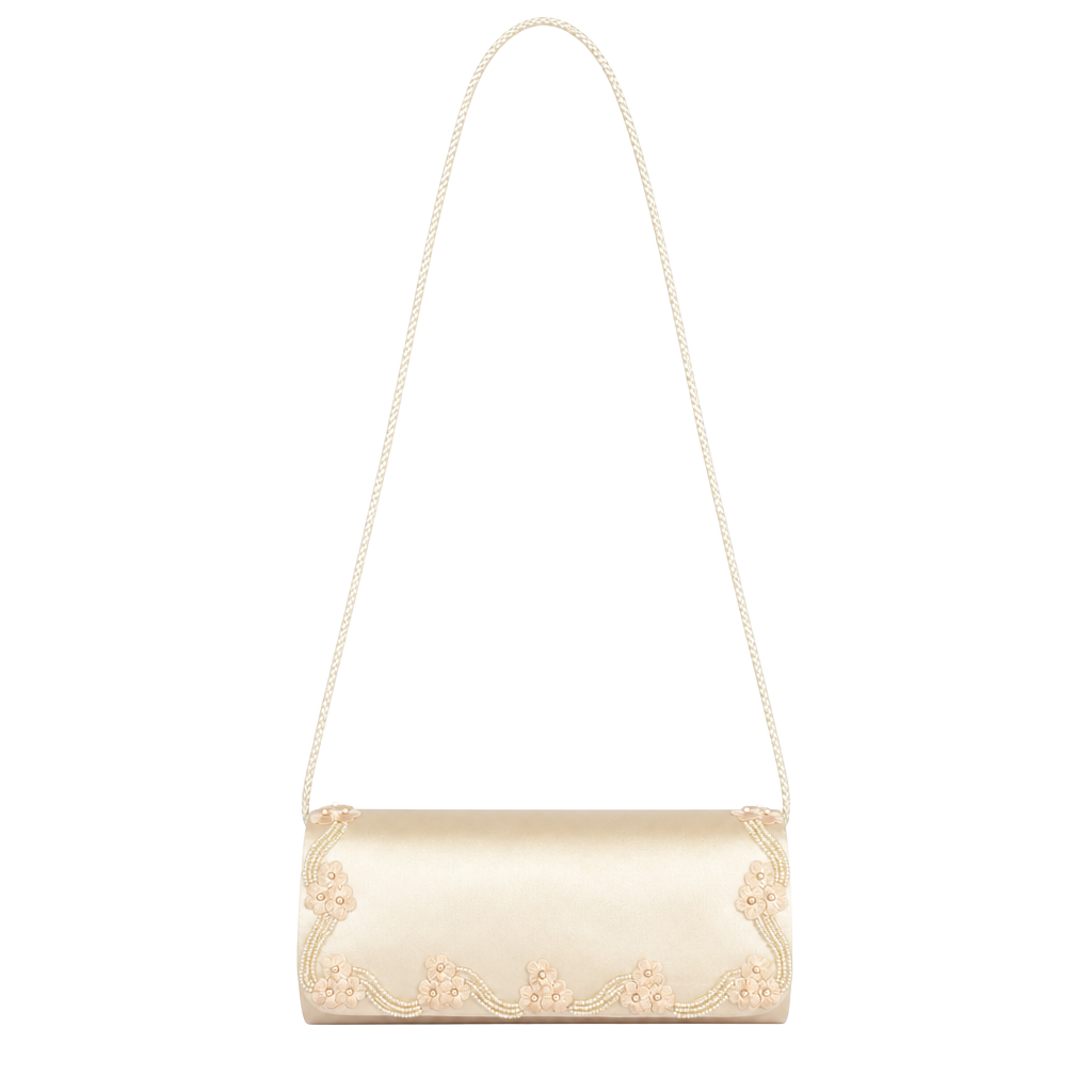 Vintage La Regale Cream Satin Floral Embroidered Crossbody Bag 1