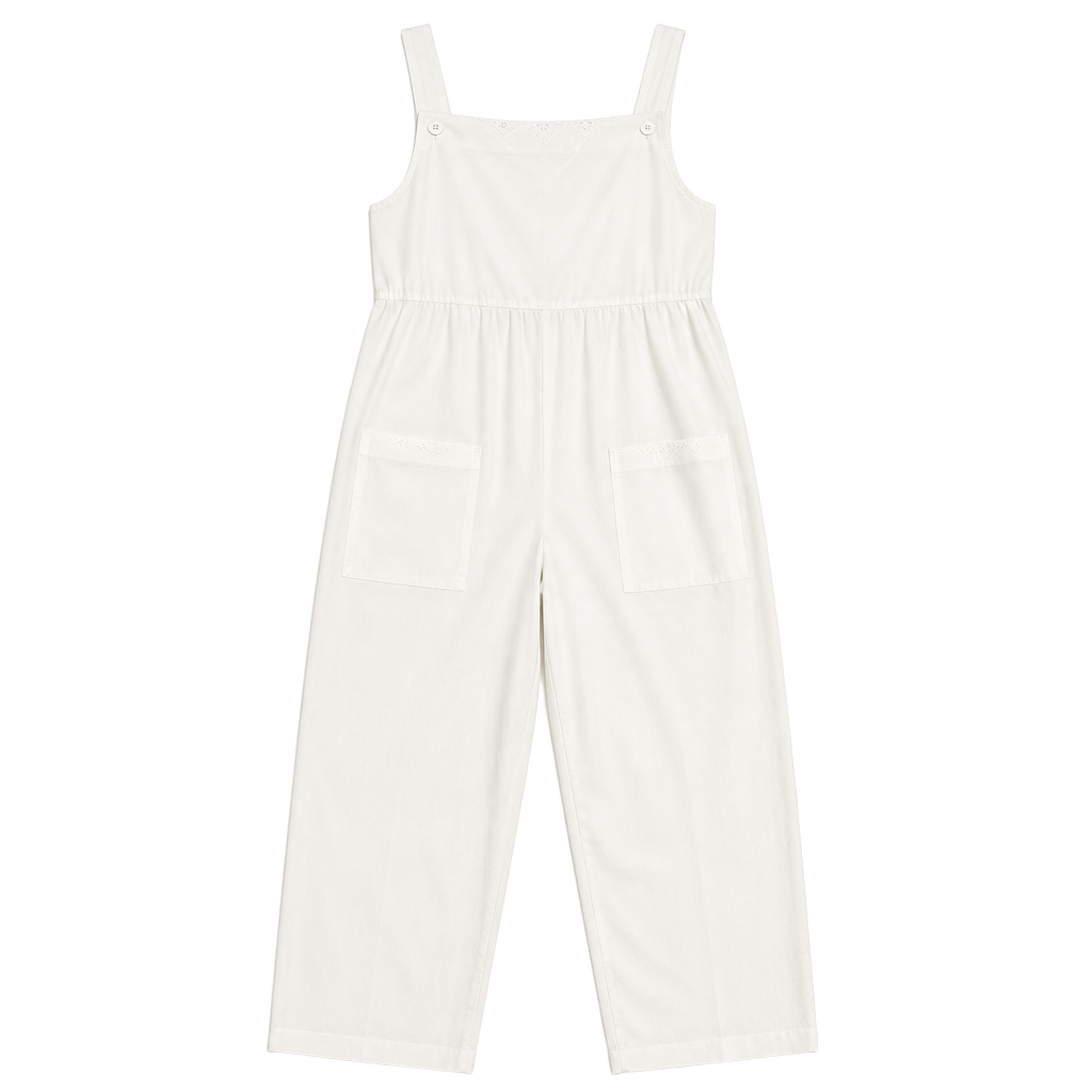 GALA Vintage 80s White Embroidered Bib Overalls Jumpsuit 1