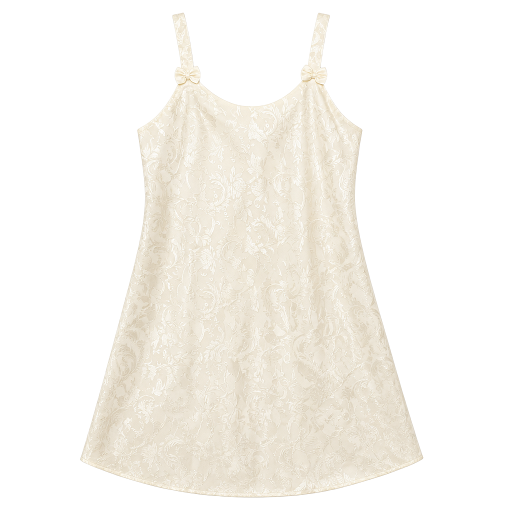 Vintage 90s Floral Jacquard Mini Slip Dress with Bow Details 1