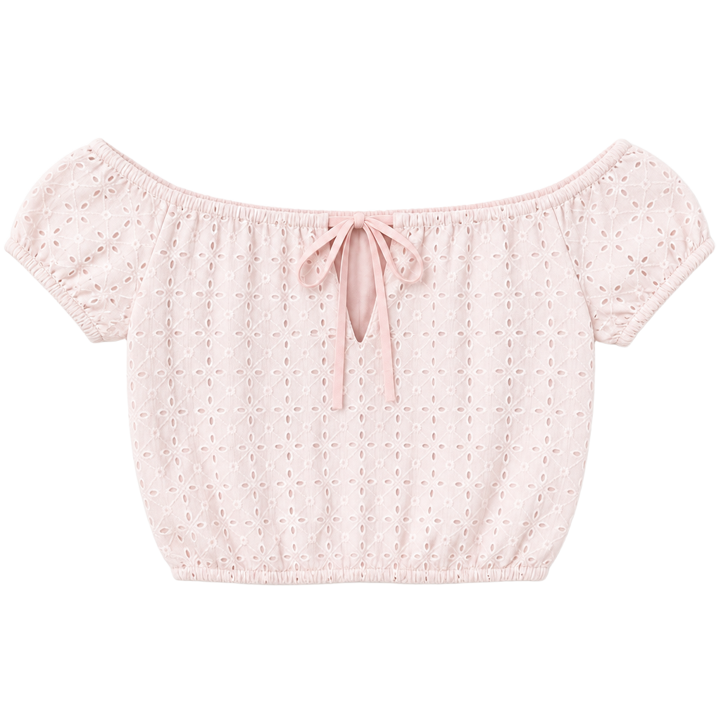 GBG Los Angeles Pink Eyelet Off The Shoulder Crop Top Size S 1