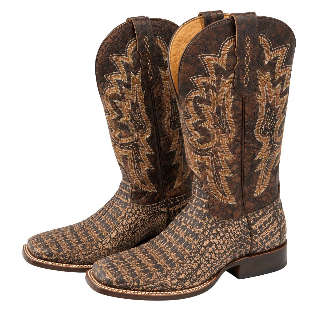 Tony Lama Mitcham Caiman Boots TL5259 Brown Hornback Leather Square Toe 1