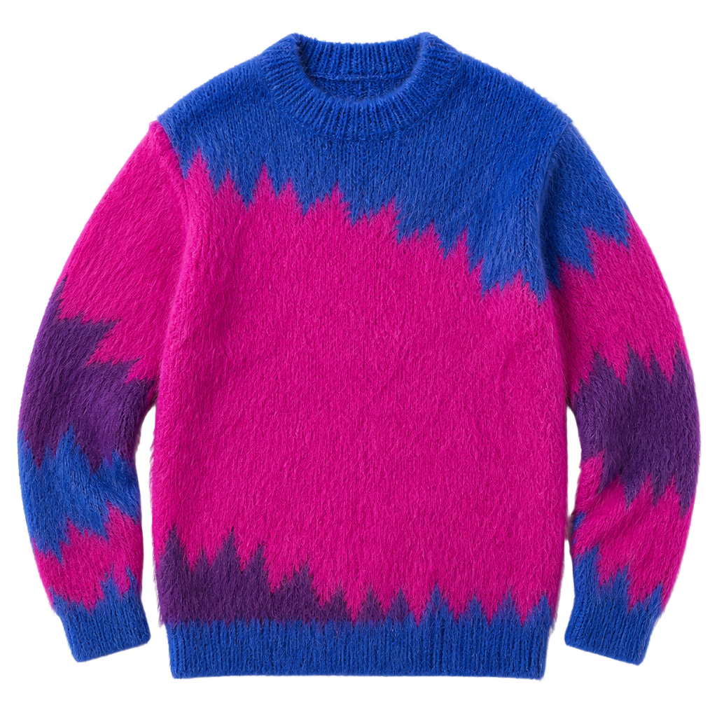 Andersson Bell Striped Fuzzy V-Neck Sweater Size S Pink Blue 1