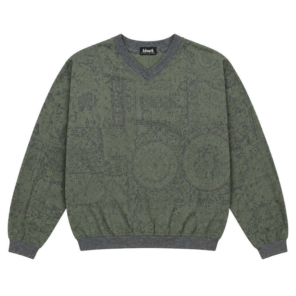 Ashworth Pullover Size M Green Map Print Vintage Made in USA 90s golf 1