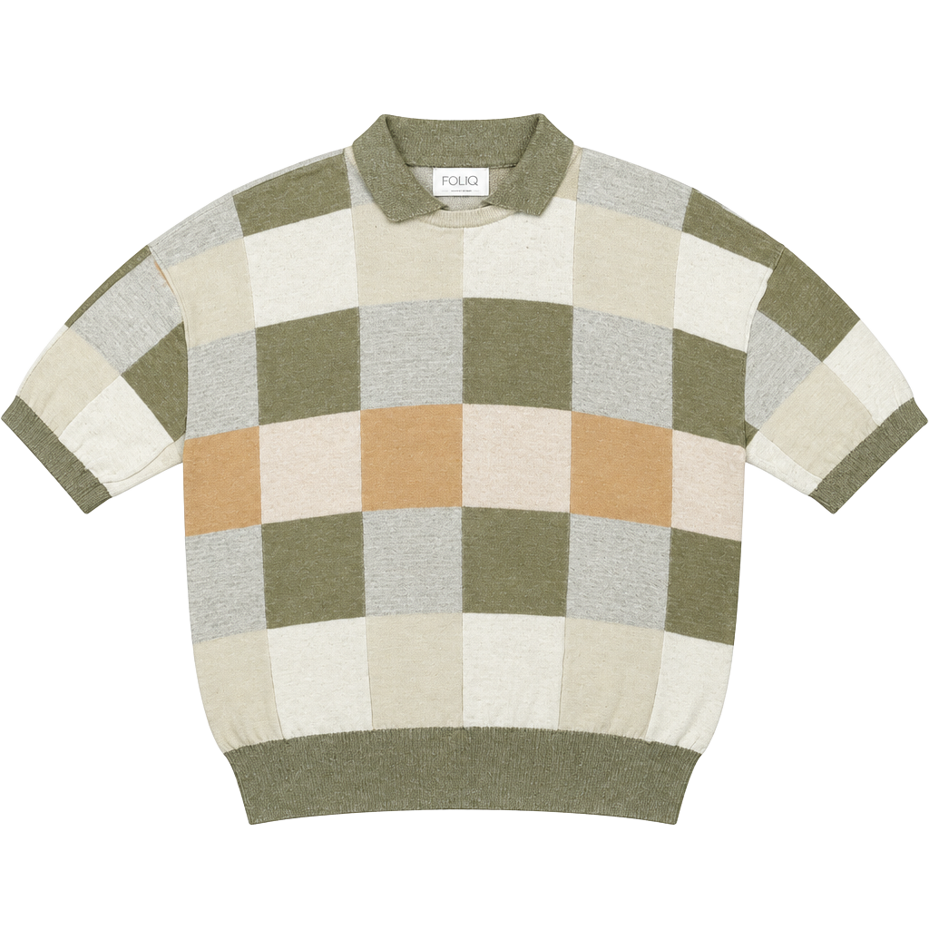 Folco Vintage Checkered Knit Polo Shirt Made In Italy large 1