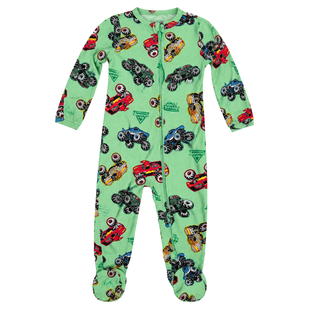 Monster Jam Sleep And Play Footed Pajamas 6/9M Green Monster Trucks 1