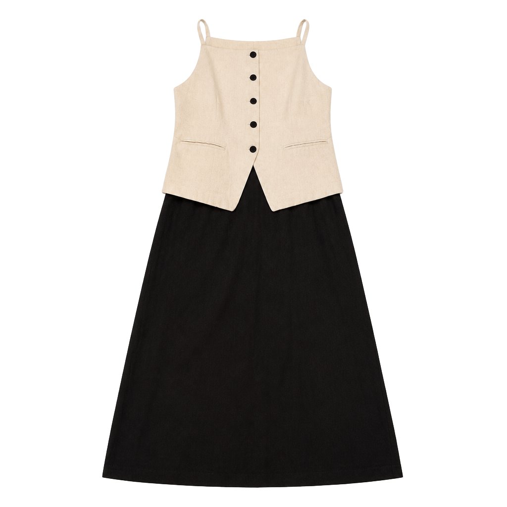 Nicole Miller Vest Dress Size M Beige Black 1