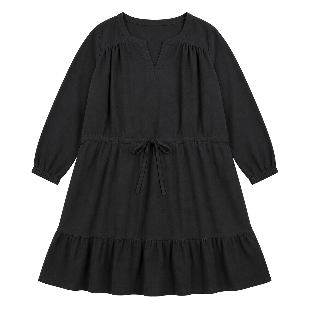 Pact Tiered Dress Size XL Black Long Sleeve V-Neck 1