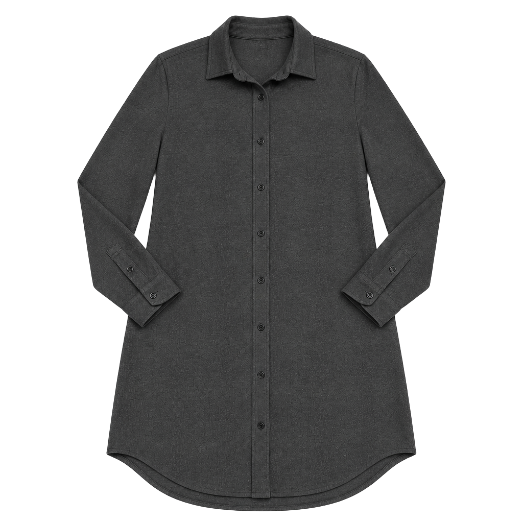 Quince Stretch Sweater Fleece Shirt Dress Size S Black 1