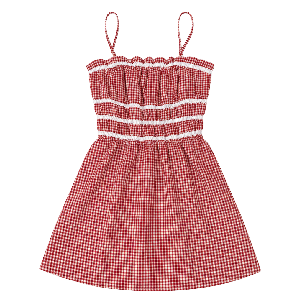 Better Together Women's Red and White Gingham Smocked Mini Dress Large 1