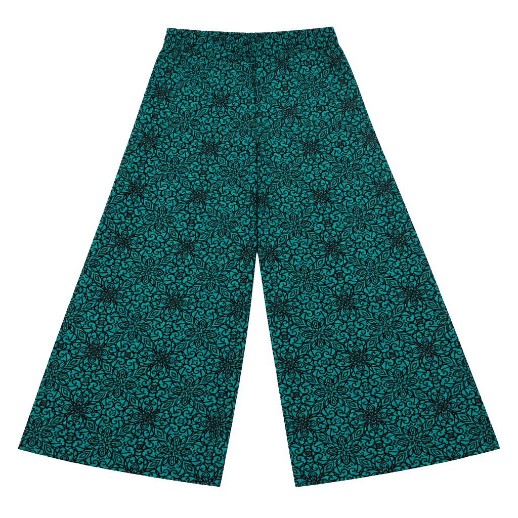 New York & Company Palazzo Pants Size S Green Black Floral Print Stretch 1