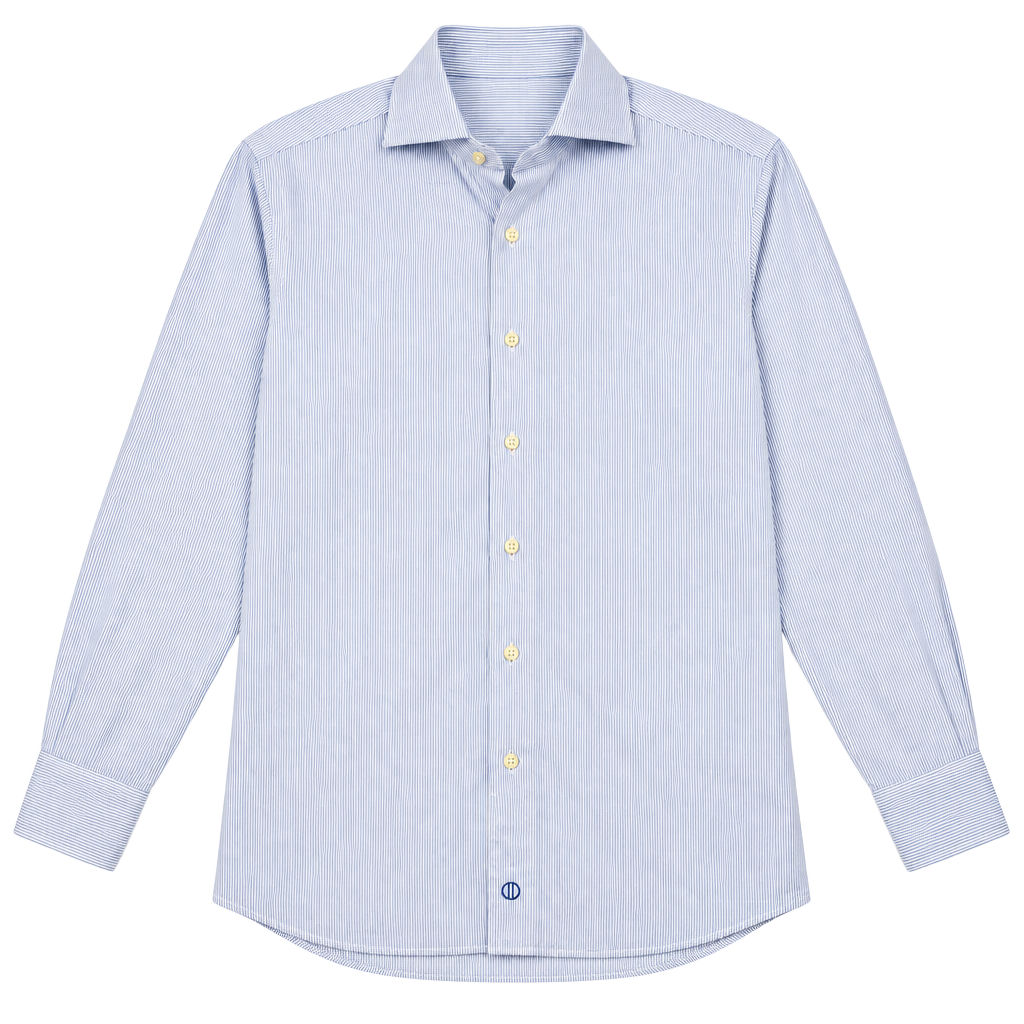 David Donahue Dress Shirt Blue White Striped Cotton Long Sleeve Trim 1