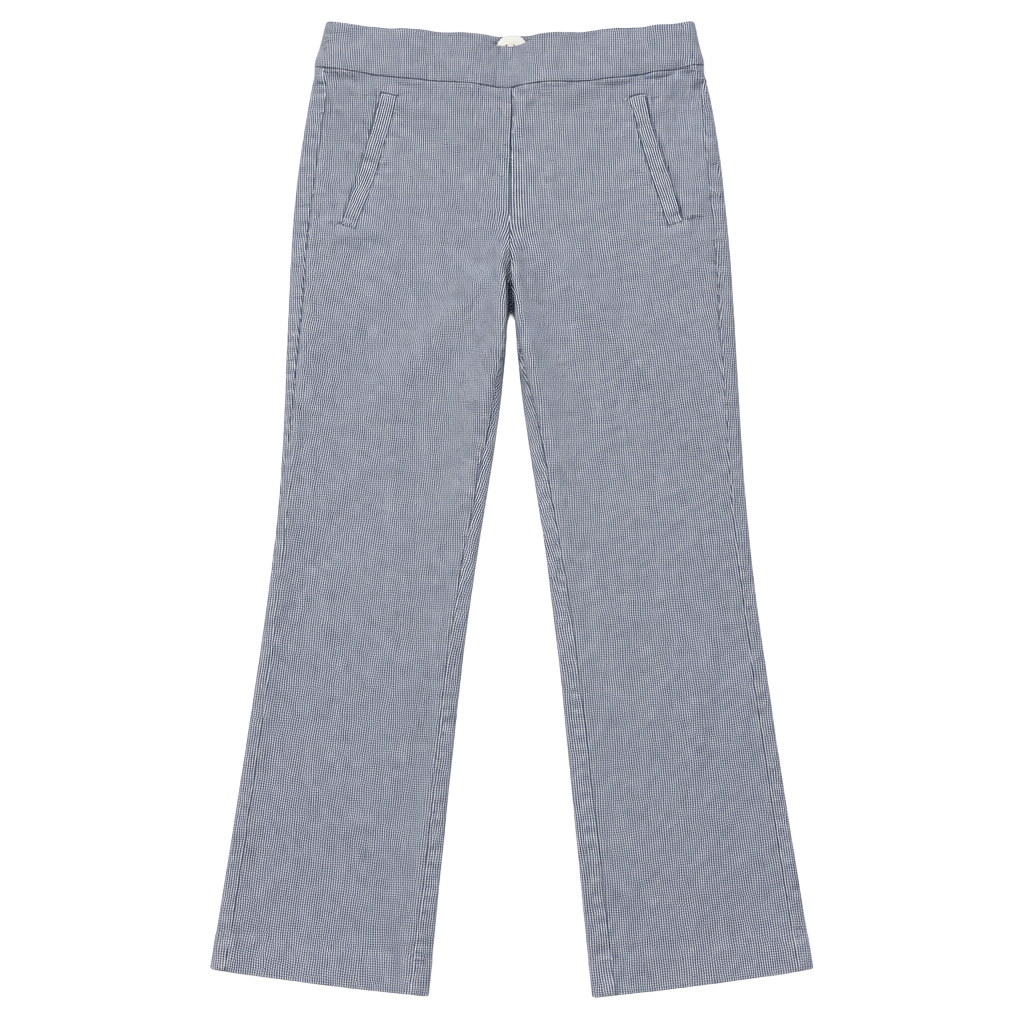 Takara Seersucker Pull-On Pants Size L Blue White Houndstooth Stretch 1