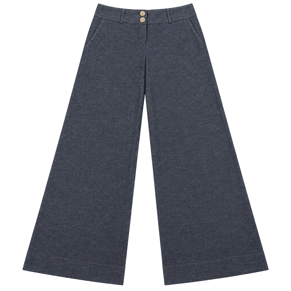 Ann Taylor Loft Wide Leg Pants Size 4 Blue Denim Contrast Stitching 1