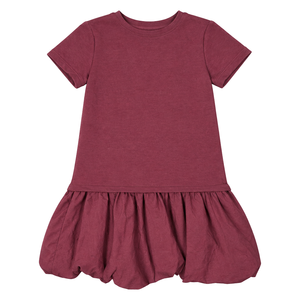 LOFT Dress Size S Burgundy Short Sleeve Bubble Hem 1