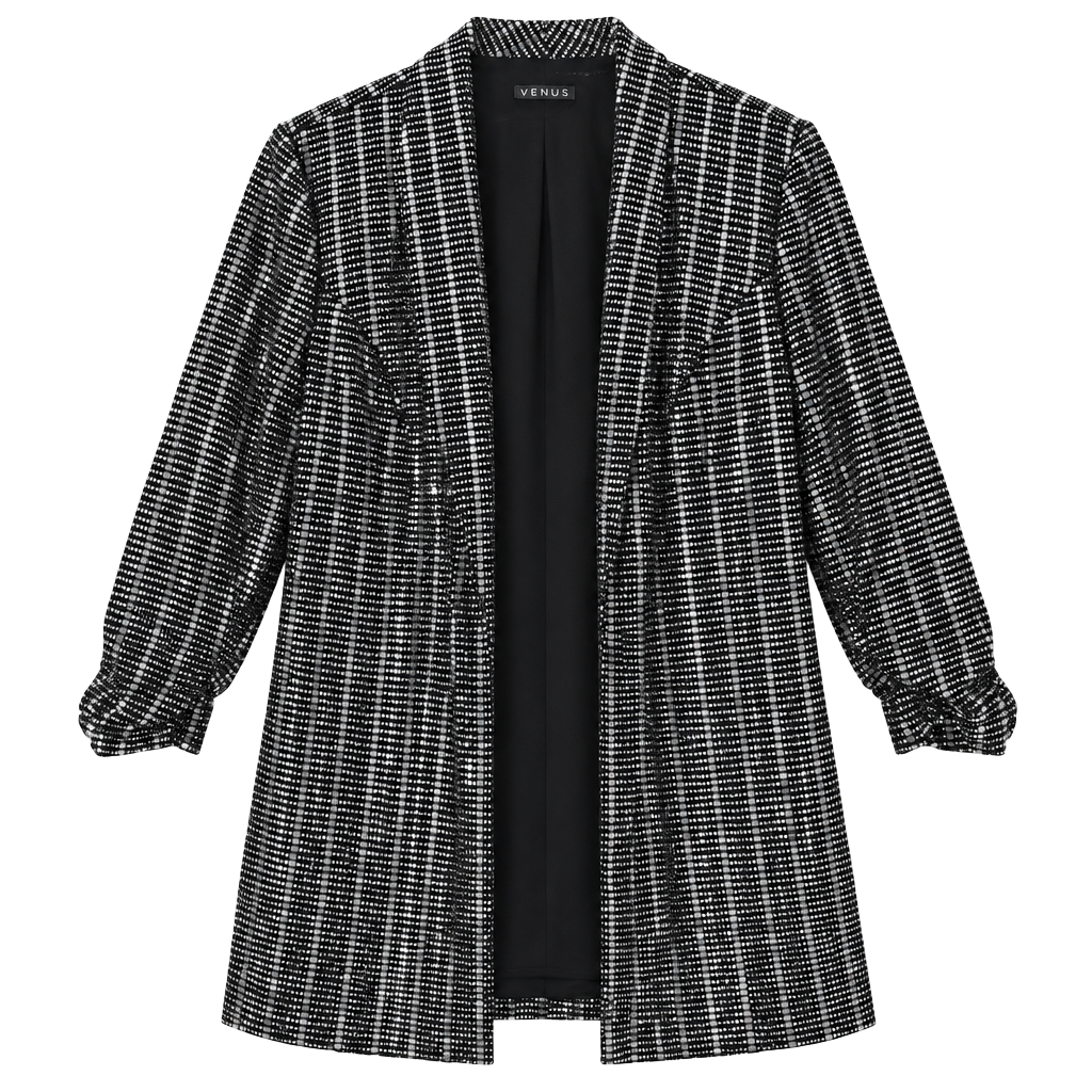 Venus Sequin Blazer Size 6 Black Silver Open Front Jacket Sparkly Party 1