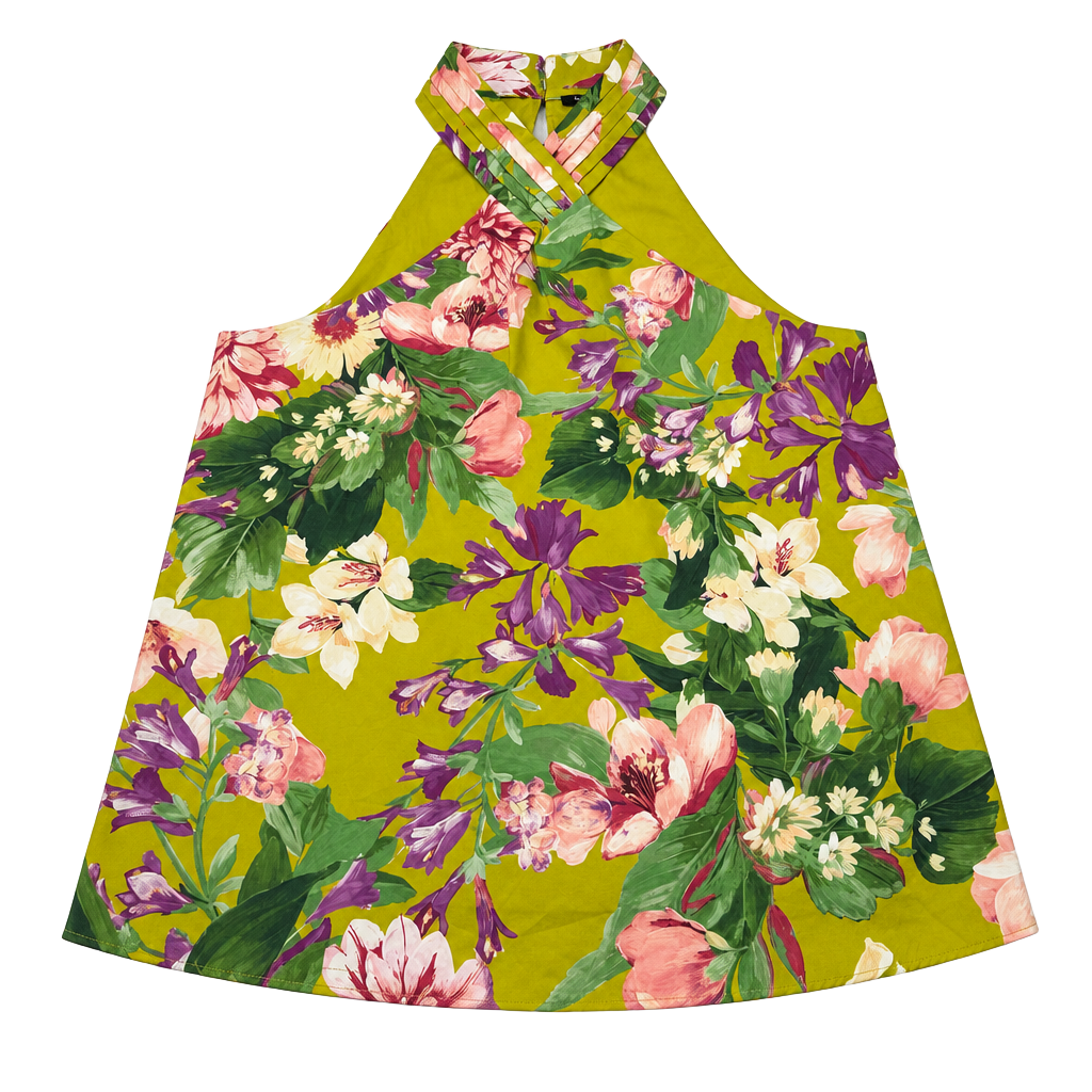 Express Halter Top Size S Green Floral Sleeveless 1