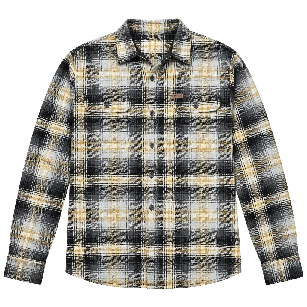 Orvis Plaid Flannel Shirt Size Large Grey Black Yellow Long Sleeve 1