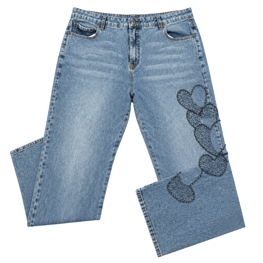 Denim 24/7 Women's Plus Size 22W Beaded Heart Embellished Jeans Y2K
1