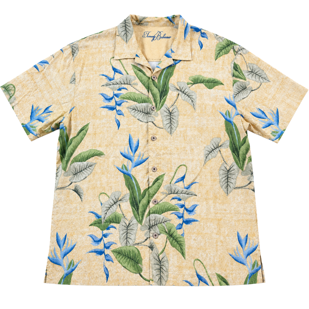 Tommy Bahama 100% Silk Hawaiian Shirt XL Bird of Paradise Tropical Camp 1