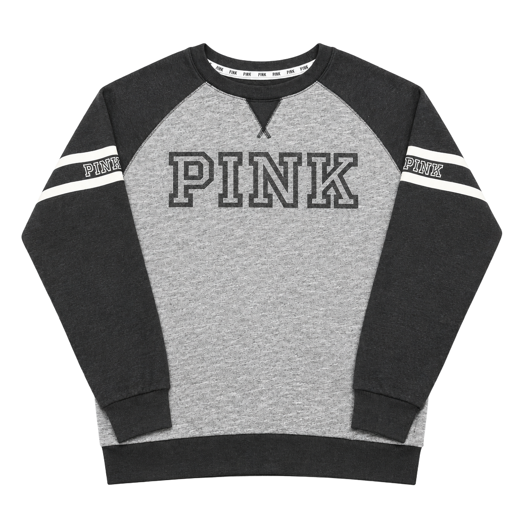 Victoria’s Secret PINK Varsity Crewneck Sweatshirt Gray Black Small 1