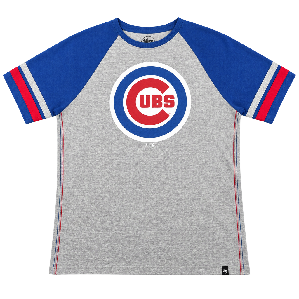 47 Brand Chicago Cubs T-Shirt Size L Gray Royal Blue Raglan MLB 1