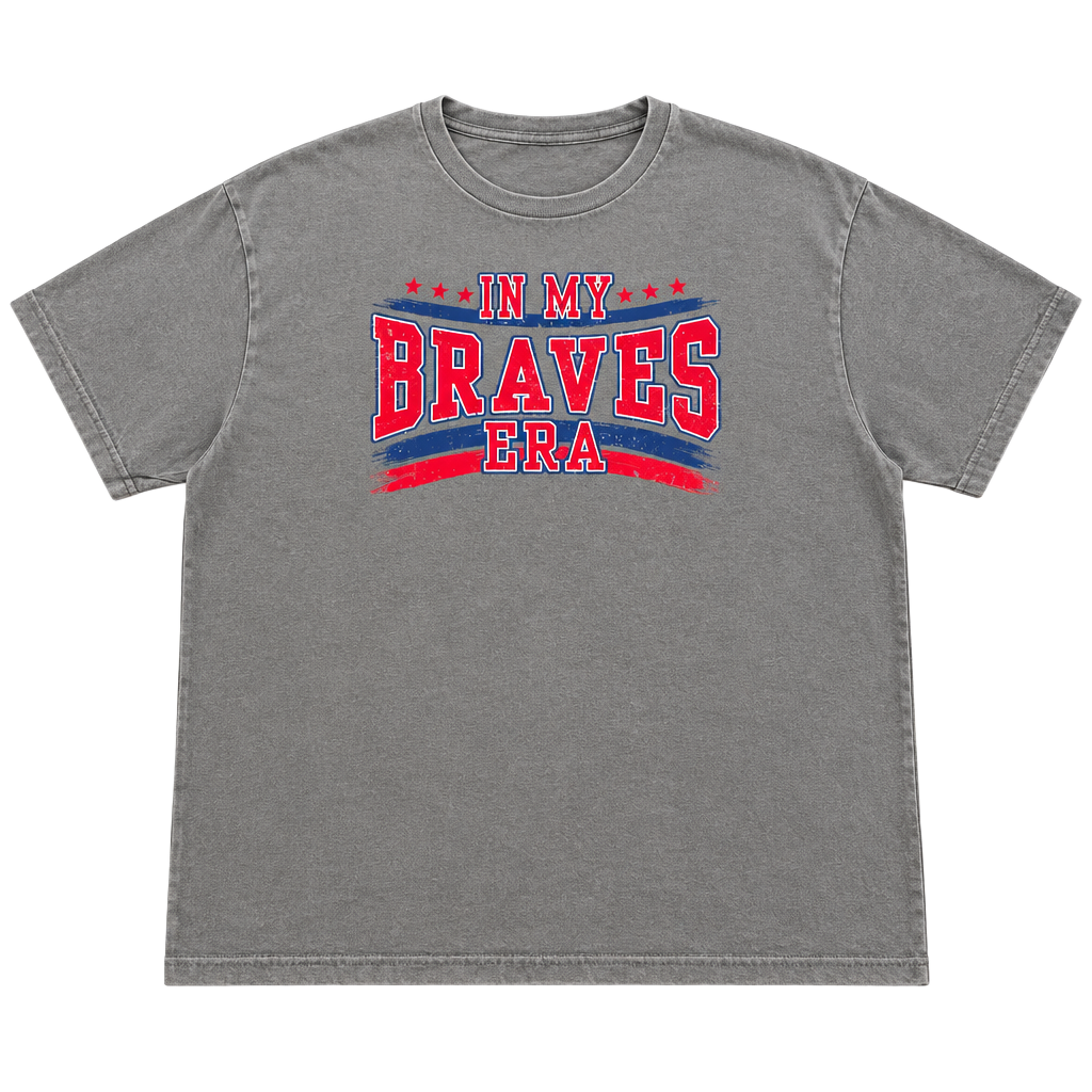 In My Braves Era Graphic T-Shirt Gray Red Blue Baseball Fan Tee 2XL 1