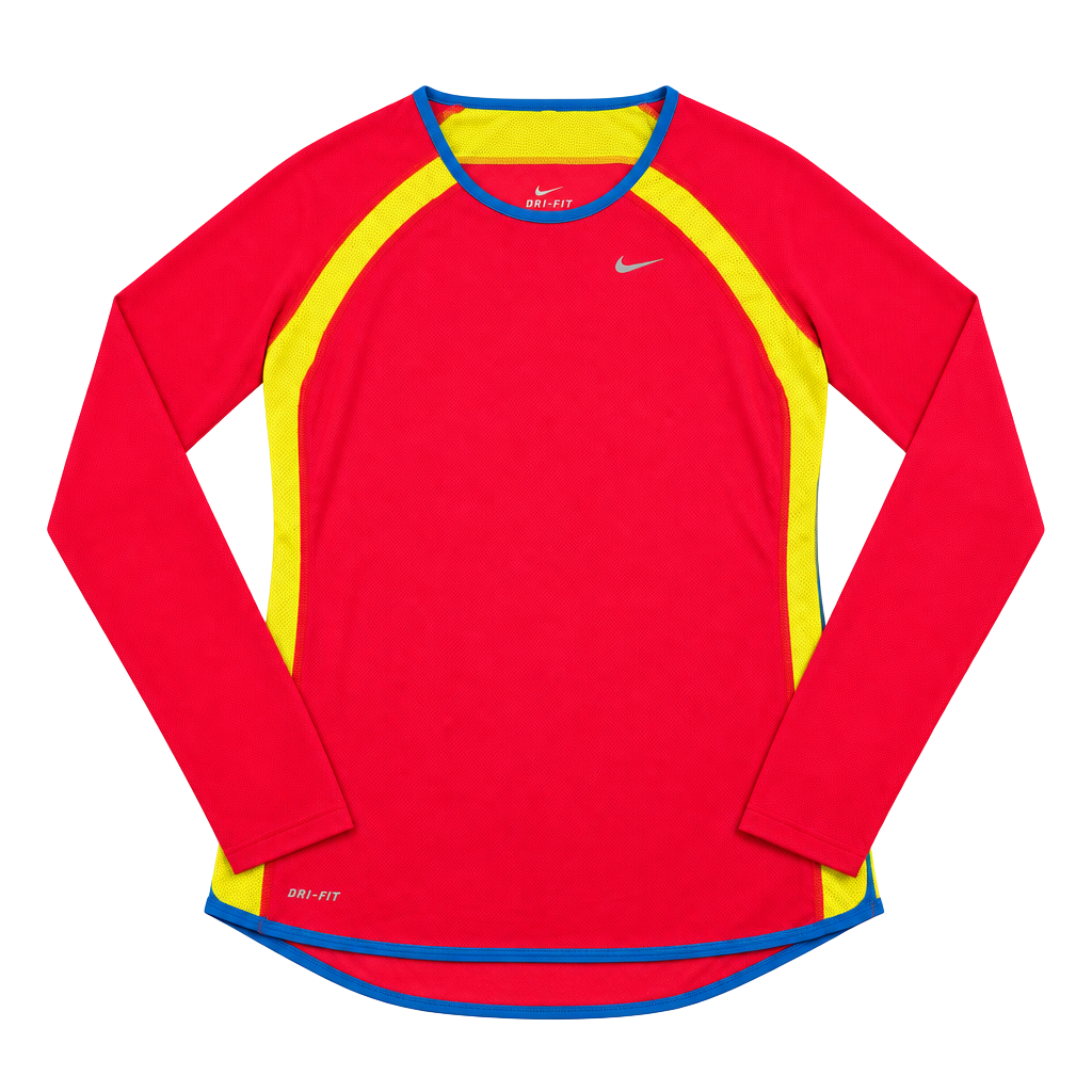 Nike Dri-FIT Women's Small Pink Yellow Blue Long Sleeve Running Athletic Shirt 1