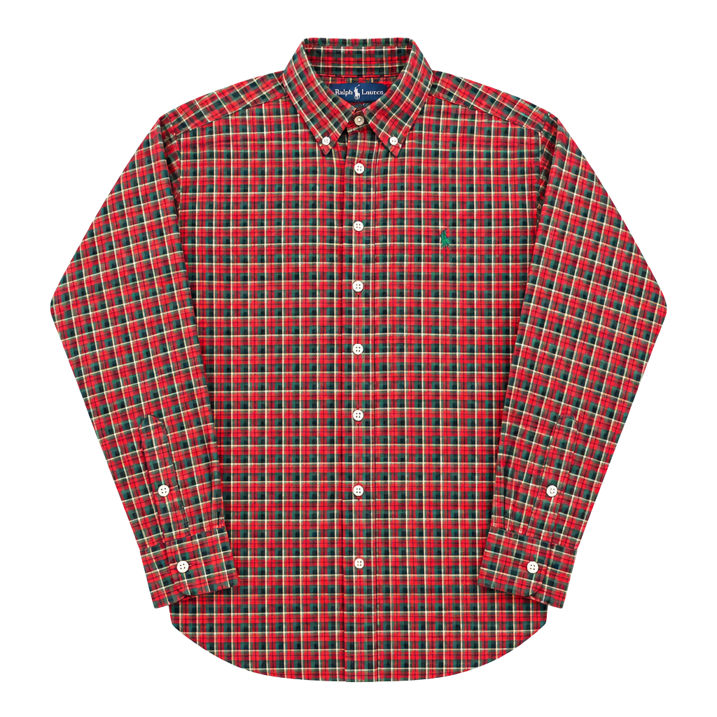 Ralph Lauren Youth Red Green Tartan Plaid Button Down Shirt Size 8/10 1