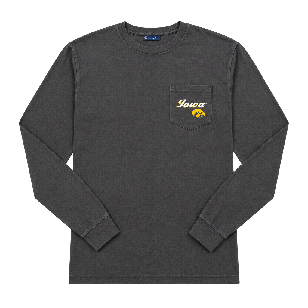 Champion Iowa Hawkeyes Long Sleeve Pocket T-Shirt Black Men’s Medium NCAA 1