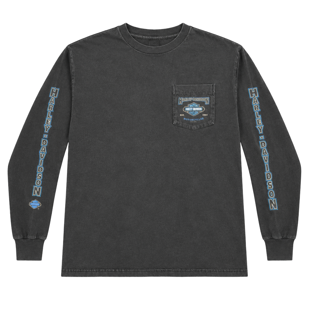 Harley-Davidson Long Sleeve Pocket T-Shirt Size XL Black Distressed 1
