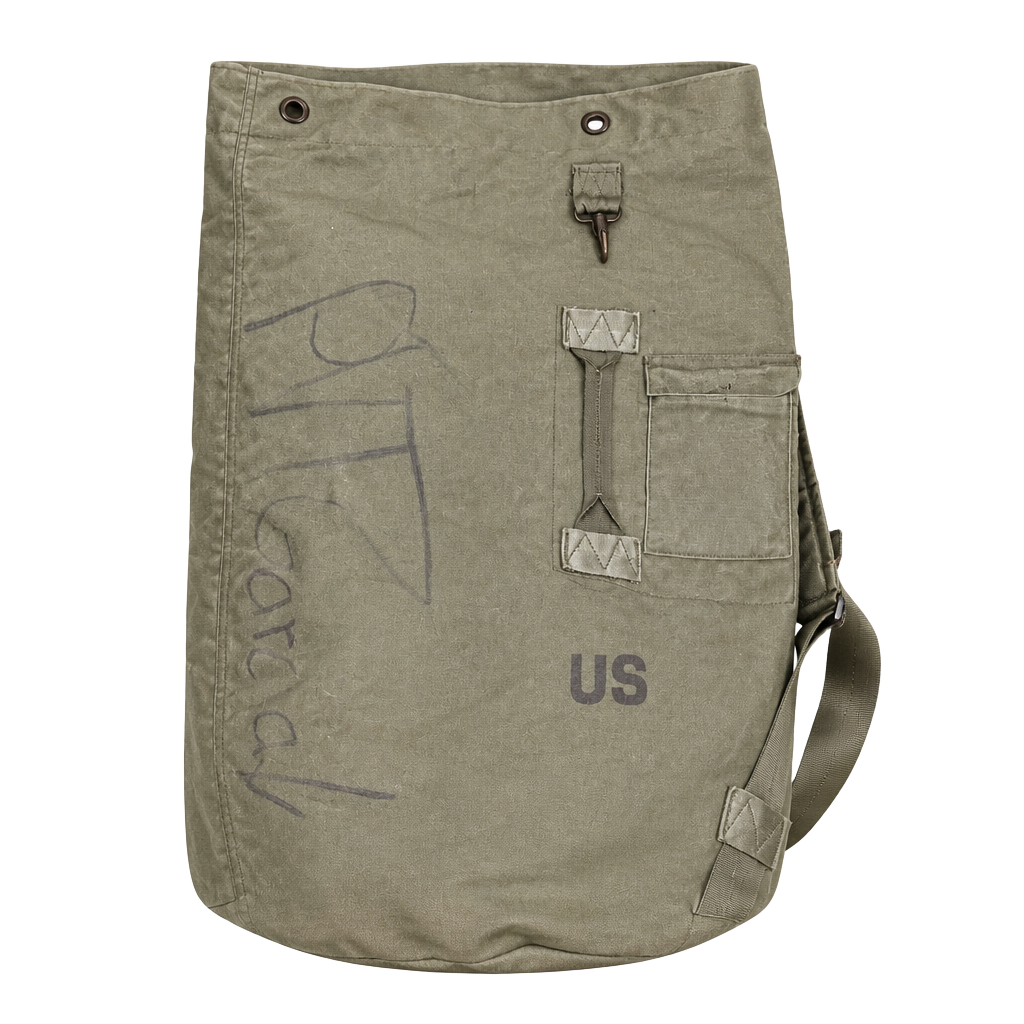 Vintage US Military Issue Olive Drab Nylon Sea Bag Duffel Bag with Backpack Straps 1